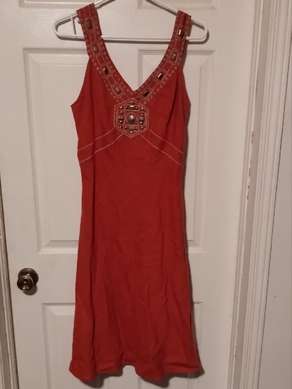 Vintage Red Beaded Medallion Statement Midi Dress.Med